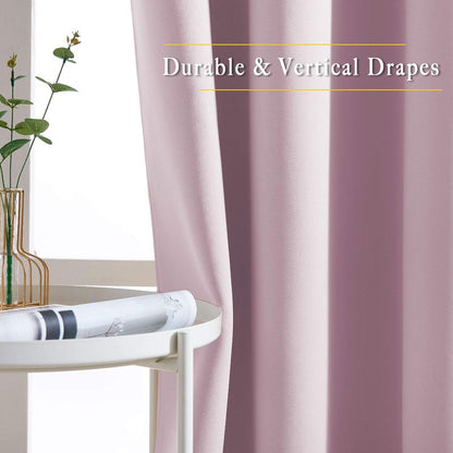 NICETOWN Room Darkening Short Curtains for Kitchen - Thermal Insulated Solid Grommet Top Room Darkening Curtain Panels/Draperies for Bedroom/Cafe (Baby Pink, 1 Pair, 34 x 50 Inch)