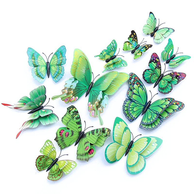 OPSEAM Butterfly Wall Decor 24/48 PCS, 3D Butterflies Stickers for Party Decorations with Magnets (Green, 48)