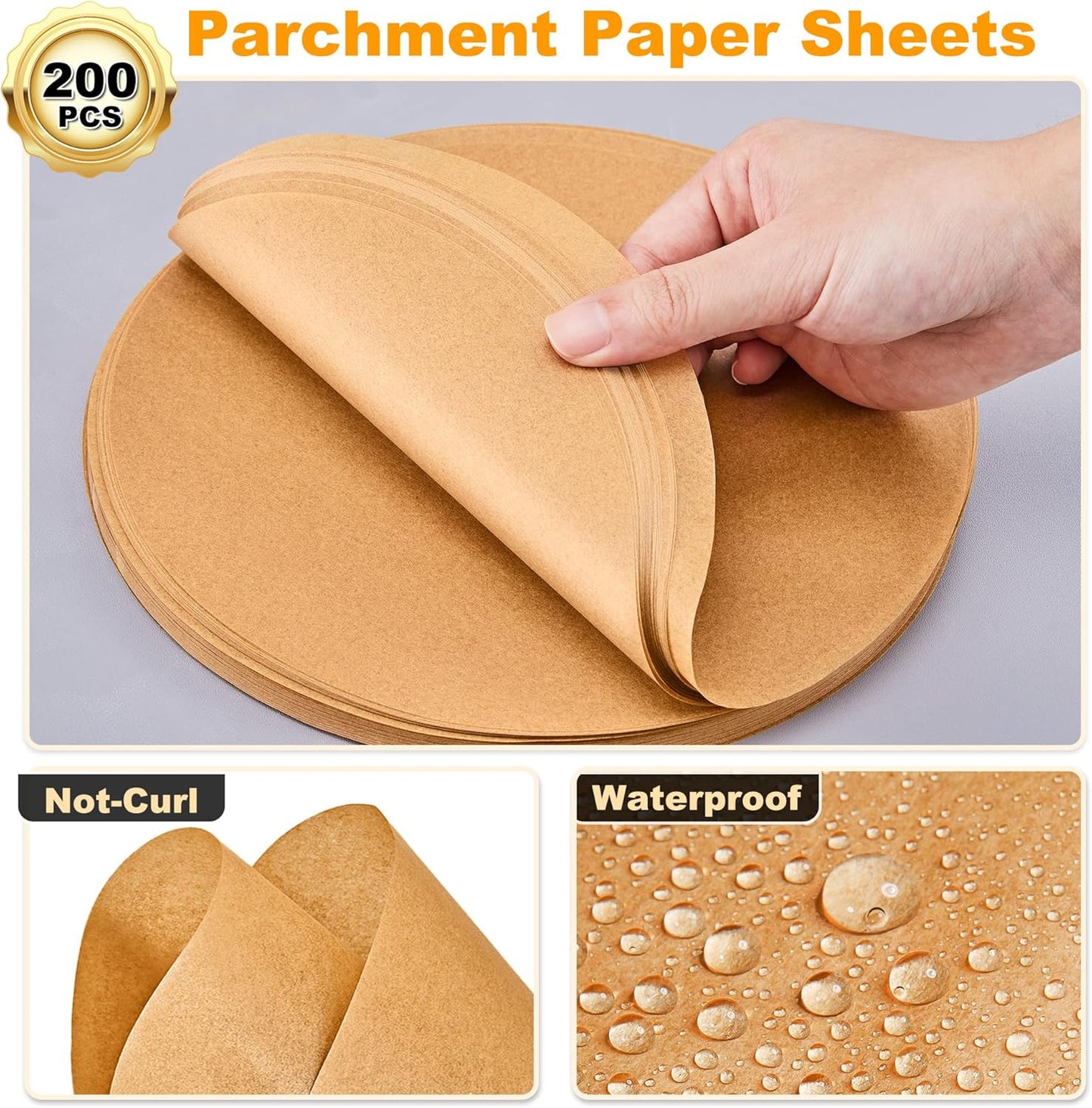 SMARTAKE 10-Inch Round Unbleached Parchment Paper Baking Sheets - 200 Pcs Non-Stick for Baking & Grilling