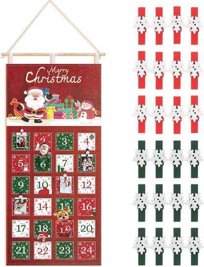 Weysat Christmas Advent Calendar - Reusable Fabric Countdown with 24 Pockets & Clips | Holiday Wall Decor