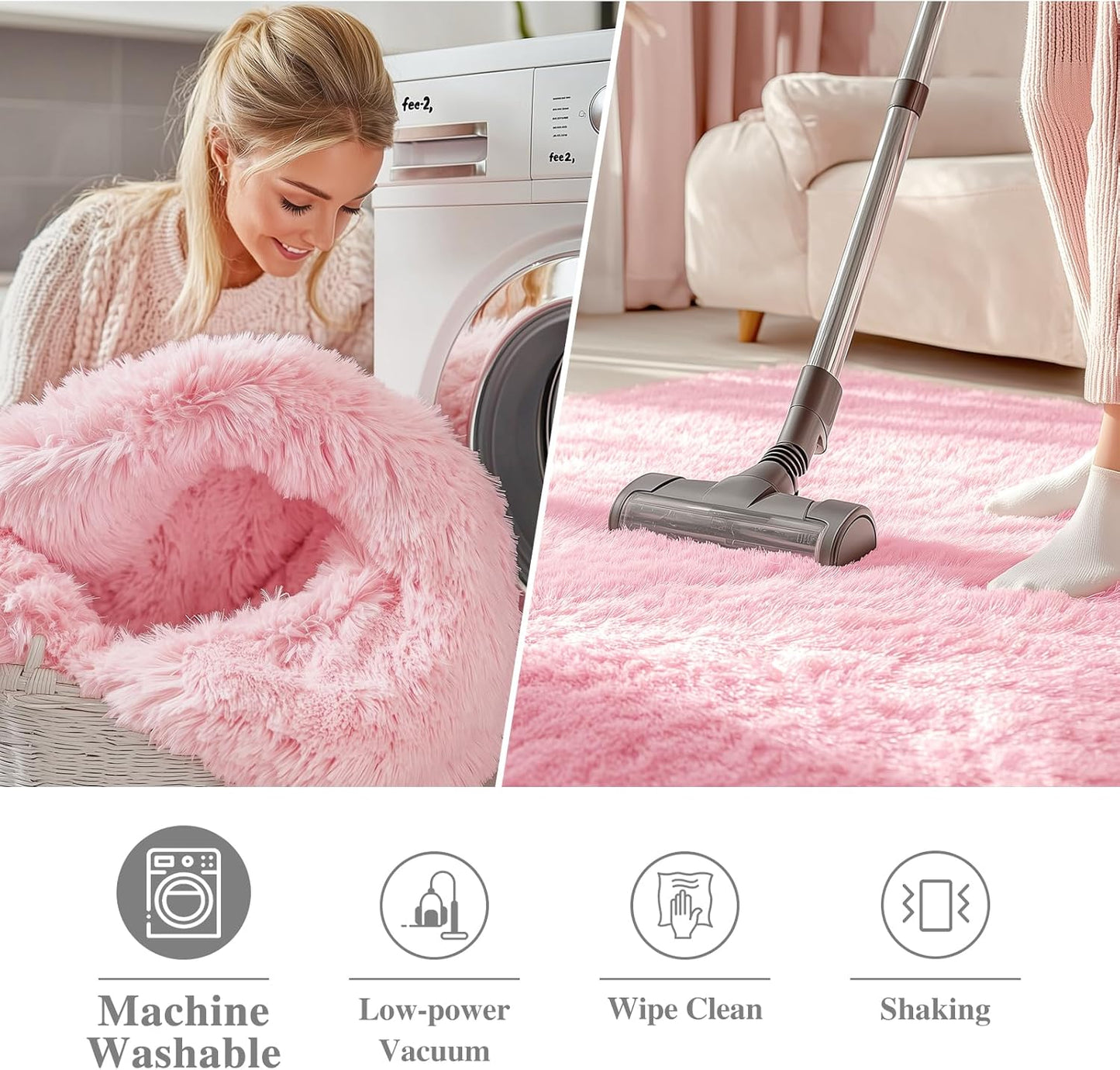 OLANLY Pink Round Rug - Soft & Fluffy 7 ft Circle Area Rug for Bedroom & Living Room Decor