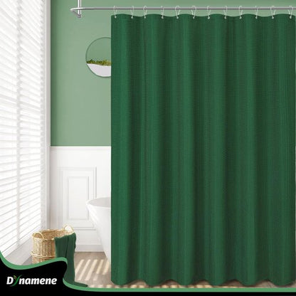 Dynamene Dark Green Fabric Shower Curtain - Waffle Weave Textured Heavy Duty Cloth Shower Curtains for Bathroom, 256GSM Hotel Luxury Weighted Bath Curtain Set with 12 Hooks,72x72, Dark Green