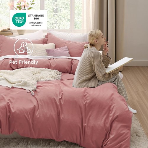 Bedsure Pink Clay Duvet Cover Set - Extra Soft Full Size Bedding, 3 Pieces with Zipper Closure, 80x90 Inches