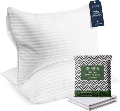 Beckham Hotel Collection Queen Size Pillows - Soft & Supportive | Set of 2 Pillow Protectors
