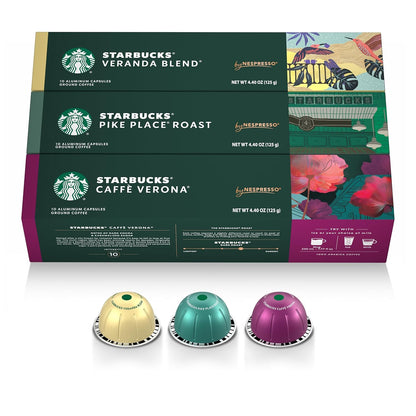 Starbucks by Nespresso Coffee Pods Variety Pack - Blonde, Medium & Dark Roast, 30-Count, 7.8 oz Brews