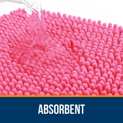 OLANLY Large Bath Rugs - Extra Soft Chenille with Rubber Backing | Quick Dry & Machine Washable - Hot Pink 40x32