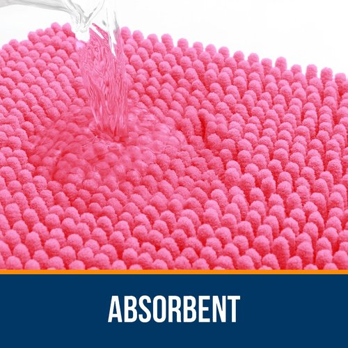 OLANLY Bathroom Rugs 24x16, Extra Soft Absorbent Chenille Bath Rugs, Rubber Backing Quick Dry, Machine Washable Bath Mats for Bathroom Floor, Tub and Shower, Home Decor Accessories, Hot Pink