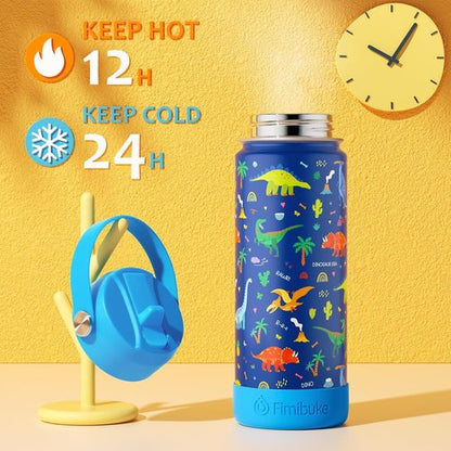 Fimibuke Kids Insulated Water Bottle - 18oz BPA-Free Stainless Steel Tumbler with Straw | Leak-Proof Rainbow Design