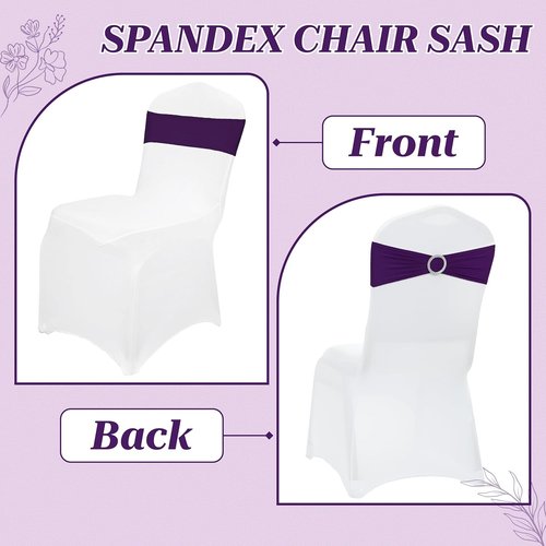MDS Premium Stretch Chair Sashes - Pack of 25 Universal Spandex Covers with Buckle Slider | Purple