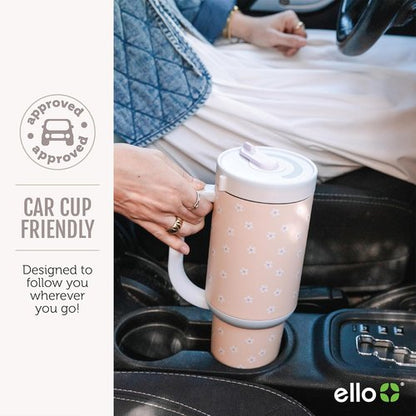 Ello Oasis 30 oz Tumbler - Insulated Stainless Steel Cup with Handle & Straw | 100% Leakproof, Keeps Drinks Cold for 20 Hours, Grayscale