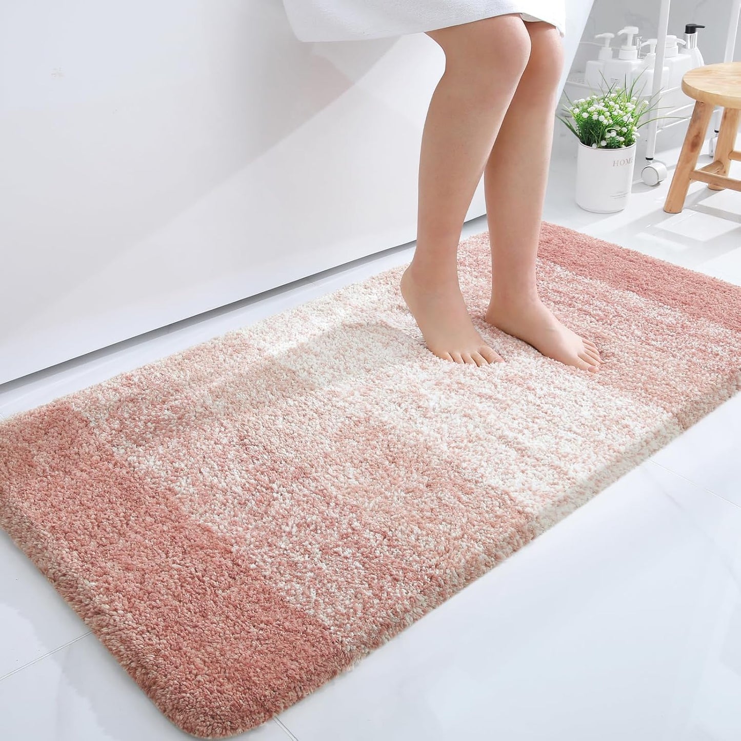 OLANLY Bathroom Runner Rug - Extra Soft Microfiber Mat with Rubber Backing | Quick Dry, Washable, 47x24, Peach