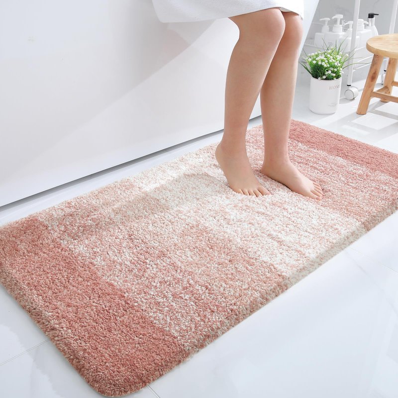 OLANLY Bathroom Runner Rugs Mat 44x24, Extra Soft Absorbent Microfiber Bath Rugs, Rubber Backing, Quick Dry, Washable Long Bath Mats for Bathroom Floor, Tub and Shower, Home Decor Accessories, Peach