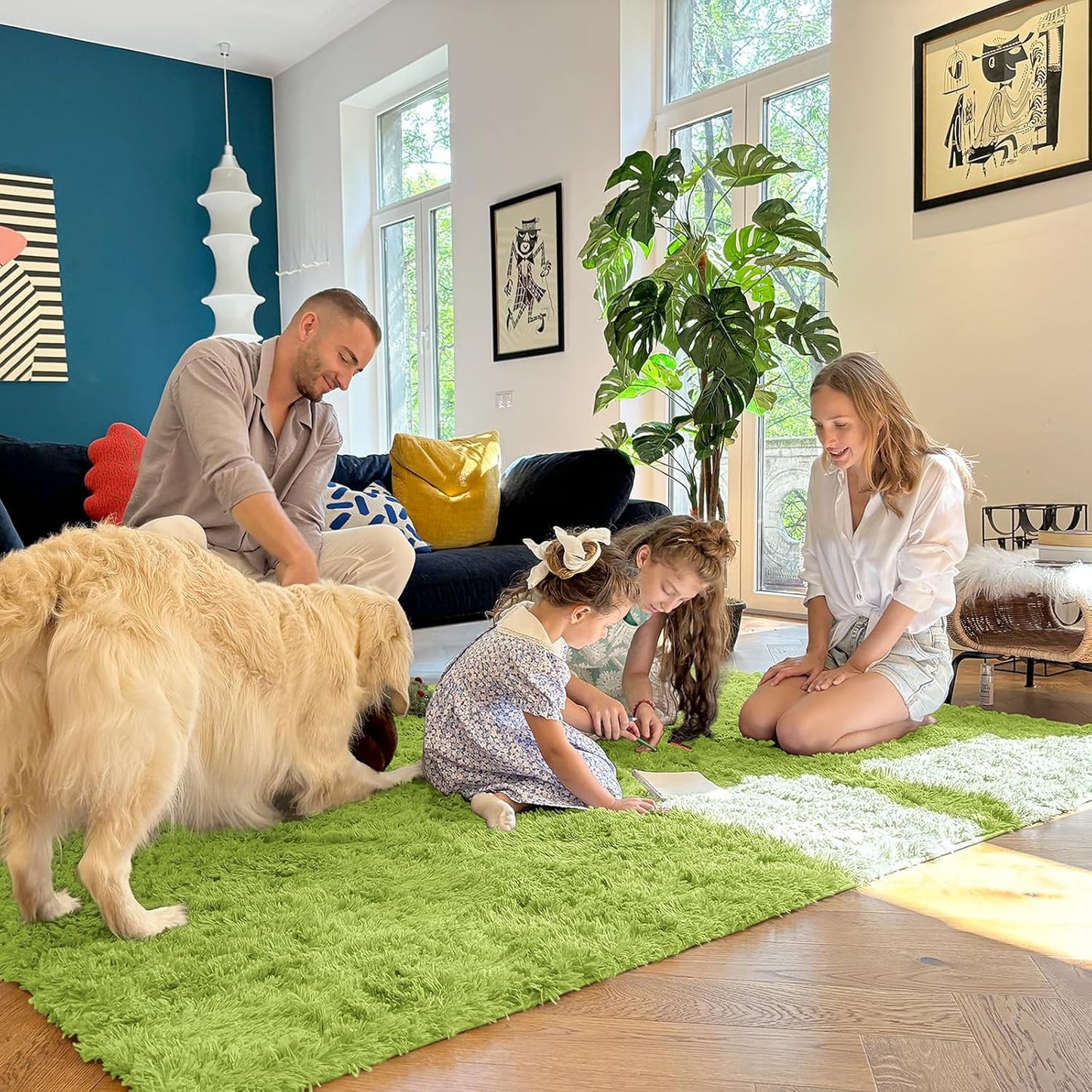 OLANLY Runner Rugs - Soft, Machine Washable Shaggy Design for Hallway & Bedroom | Grass Green 2x8 ft