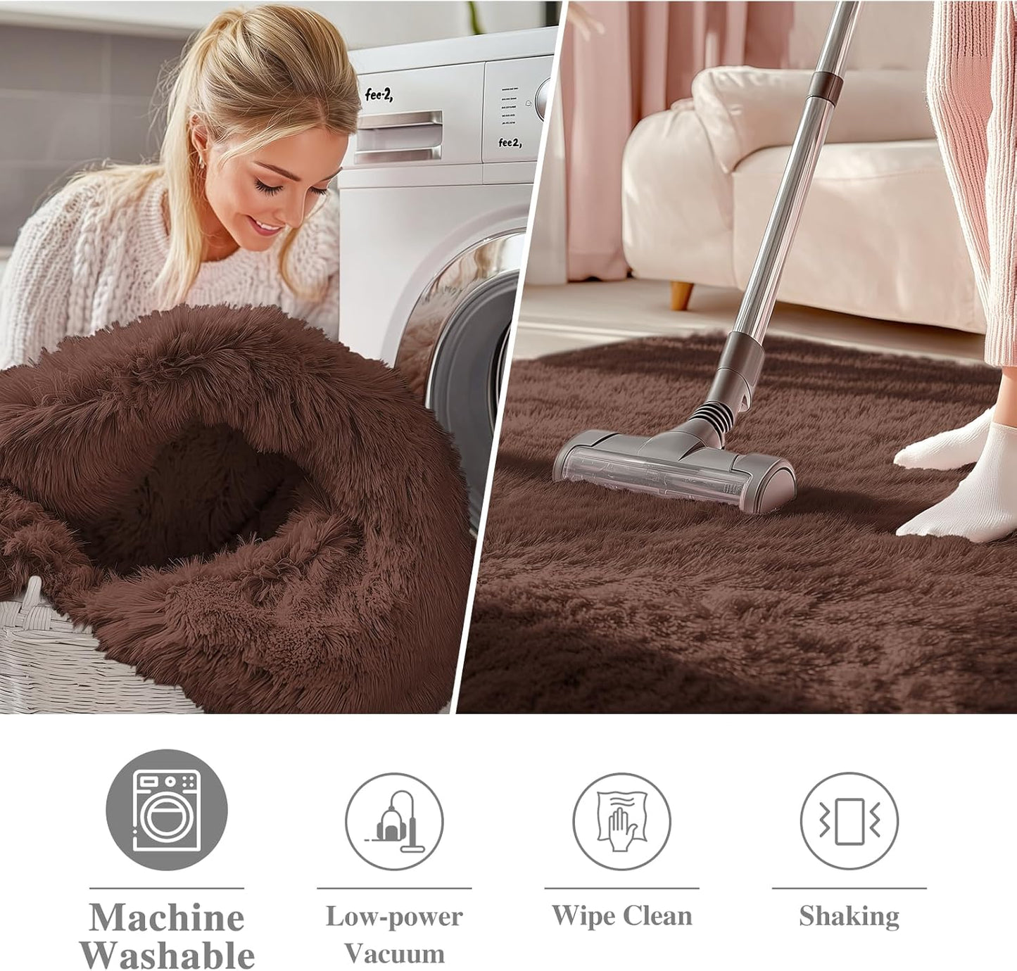 OLANLY Round Coffee Area Rug - Soft, Fluffy, Machine Washable 2 ft Circle Carpet for Bedroom & Living Room Decor