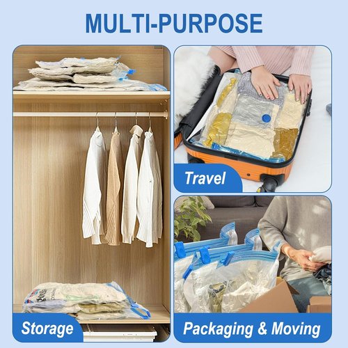 Fygrip Vacuum Storage Bags - Space-Saving Vacuum Seal Bags with Hand Pump | 10 Small Bags for Clothing & Travel
