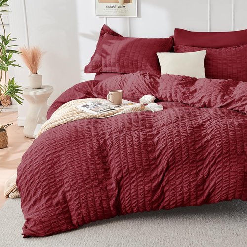 HYMOKEGE Burgundy Comforter Set - Luxurious 7-Piece All-Season Bedding Set with Sheets & Pillowcases