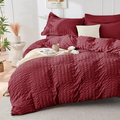 HYMOKEGE Burgundy Queen Comforter Set - 7-Piece All-Season Luxury Bedding Set with Sheets & Pillowcases