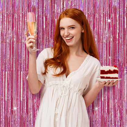 Skiennix Tinsel Curtain Backdrop - Pink Glitter Foil Fringe for Birthday, Wedding & Party Decor | 10 Packs