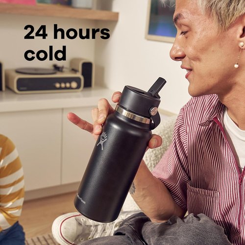 Hydro Flask Water Bottle - Insulated Stainless Steel with Wide Mouth Flex Straw Lid | 32 Oz Harbor Blue