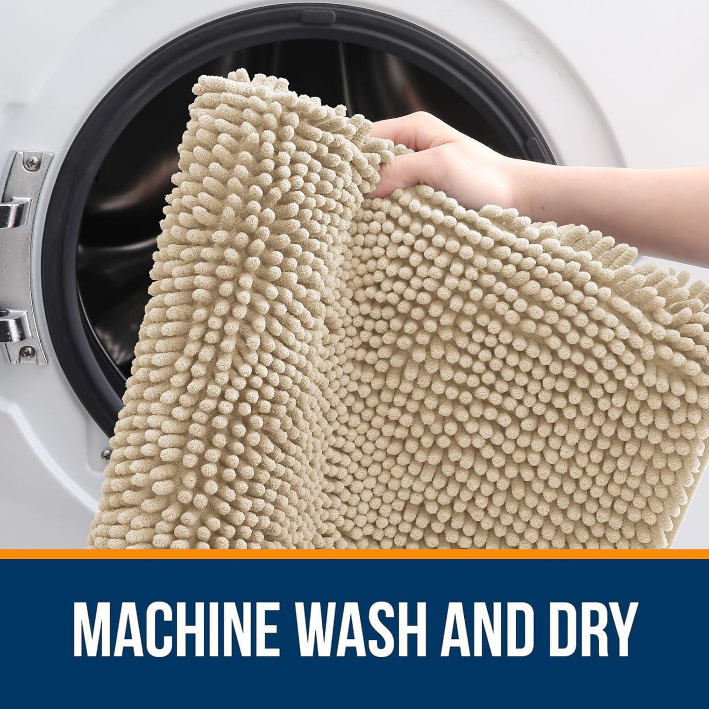 OLANLY Bath Rugs - Extra Soft Chenille | Quick-Dry, Machine Washable, 47x20, Beige