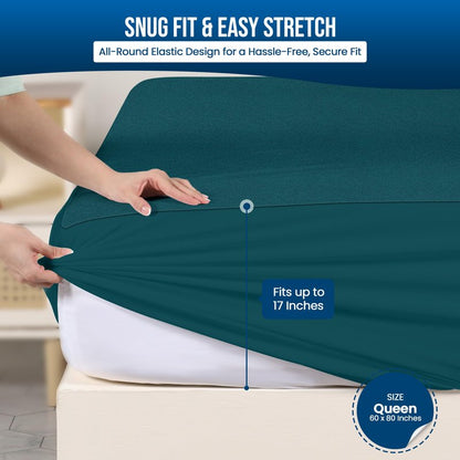 Utopia Bedding Waterproof Mattress Protector Queen Size (Pack of 14), Premium Terry Mattress Cover 200 GSM, Breathable, Fitted Style with Stretchable Pockets (Teal)