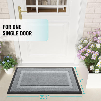 OLANLY Waterproof All-Season Front Door Mat - Sturdy Natural Rubber, Low Profile, Easy Clean | 29.5x17, Ash Gray