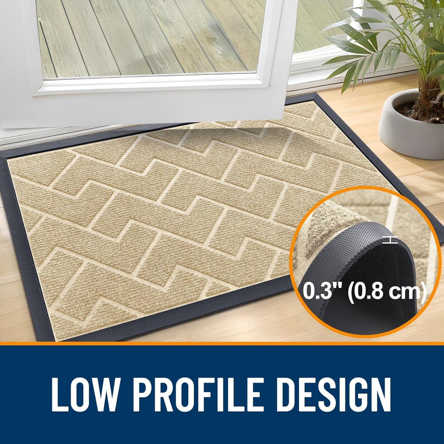 OLANLY Waterproof Front Door Mat - All-Season Indoor/Outdoor Doormat, Easy Clean Herringbone Brick (Beige, 59x35)