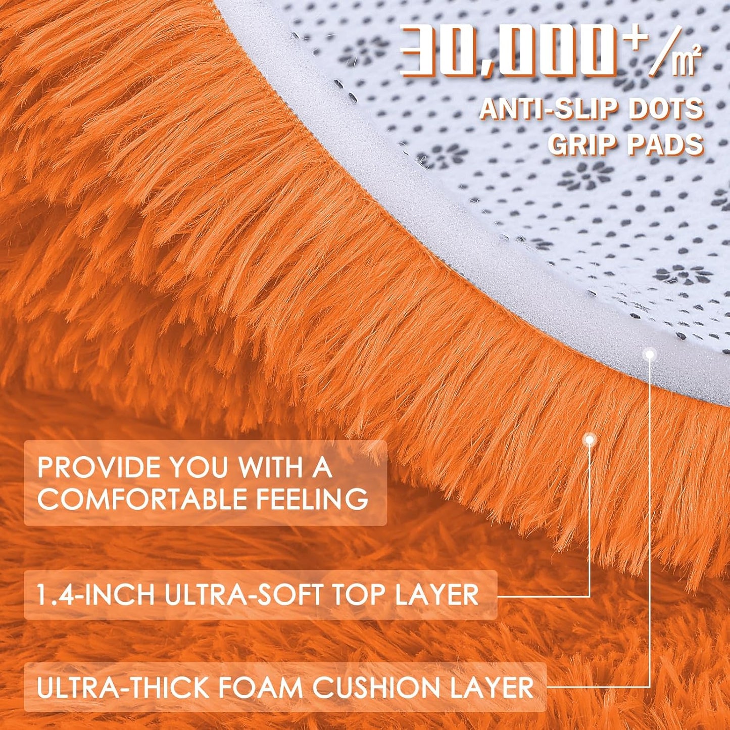 OLANLY Small Bedside Rug - Soft Fluffy Shaggy Machine Washable Carpet for Kids & Nursery | Orange