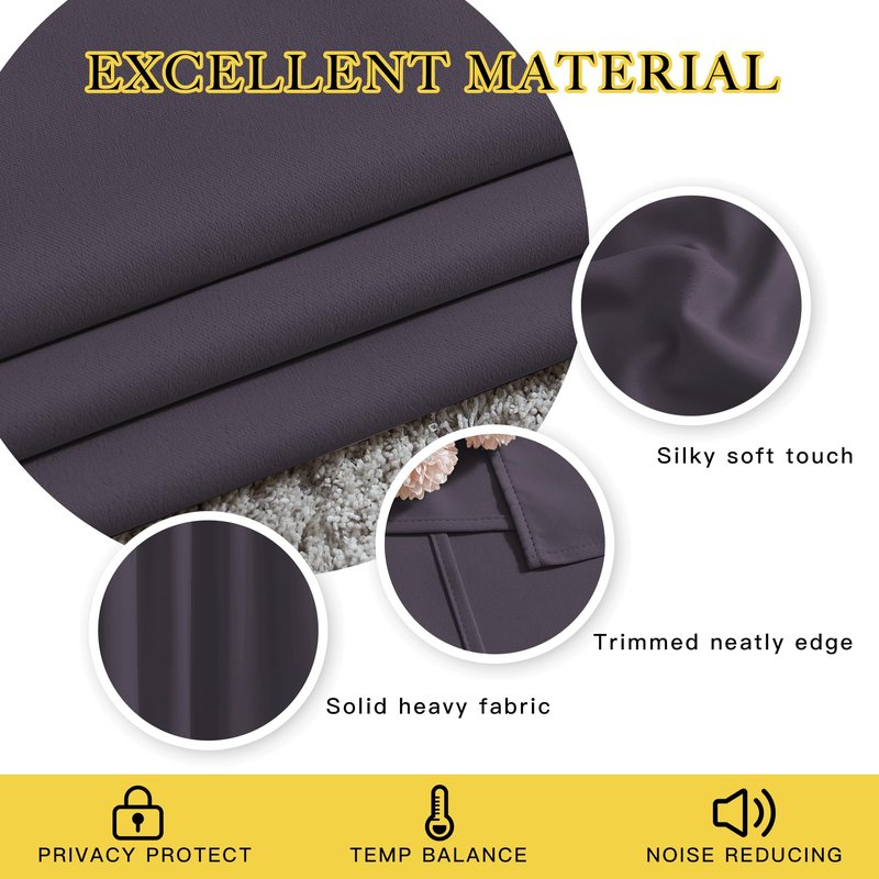 NICETOWN Blackout Curtains for Bedroom, Grommet Solid Thermal Drapes Light Blocking Window Treatments Sound Reducing for Living Room, Greyish Purple, W46 x L63, 2 Panels
