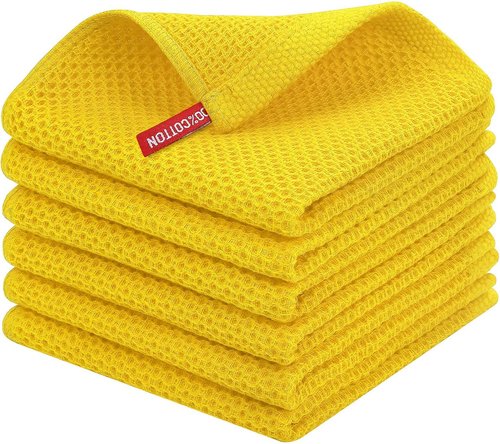 Homaxy Kitchen Dish Cloths - 100% Cotton Waffle Weave, Ultra Soft & Absorbent | 12x12 Inches, 6-Pack, Yellow