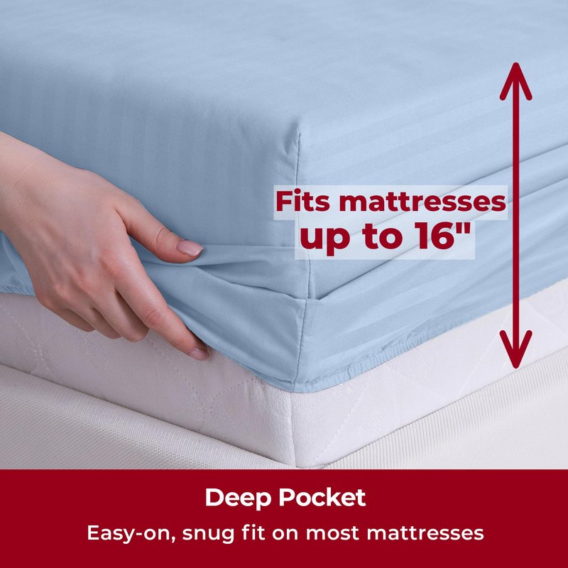 Mellanni California King Sheets Set - 4 PC Iconic Collection Bedding - Hotel Luxury, Extra Soft, Cooling Bed Sheets - Wrinkle, Fade, Stain Resistant (Cal King, Striped Light Blue)