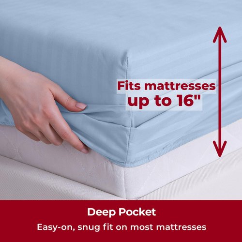 Mellanni Queen Sheets Set - 4 PC Iconic Collection Bedding - Hotel Luxury, Extra Soft, Cooling Bed Sheets - Wrinkle, Fade, Stain Resistant (Queen, Striped Light Blue)