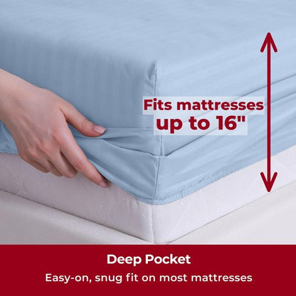 Mellanni Queen Sheets Set - 4 PC Iconic Collection Bedding - Hotel Luxury, Extra Soft, Cooling Bed Sheets - Wrinkle, Fade, Stain Resistant (Queen, Striped Light Blue)