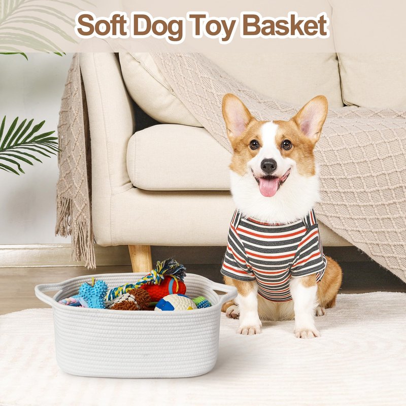 WILLITAT Cute White Woven Basket, Empty Gift Basket for Christmas, Thanksgiving, Easter, Birthday, Cotton Rope Storage Bin with Handle for Gifts, Toy, Blanket, Cat Dog Toy Box, Baby Nursery Organizer