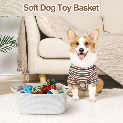 WILLITAT Cute White Woven Basket, Empty Gift Basket for Christmas, Thanksgiving, Easter, Birthday, Cotton Rope Storage Bin with Handle for Gifts, Toy, Blanket, Cat Dog Toy Box, Baby Nursery Organizer