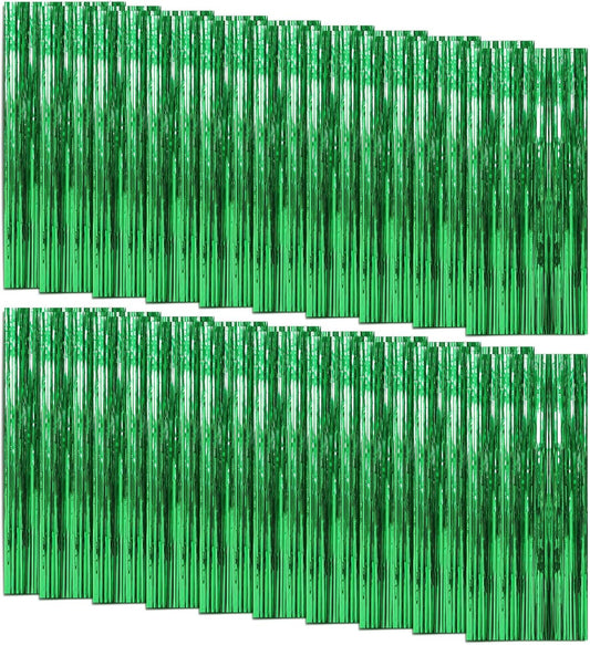 20 Pack Green Metallic Tinsel Foil Fringe Curtains - Perfect Backdrop for Parties & Celebrations