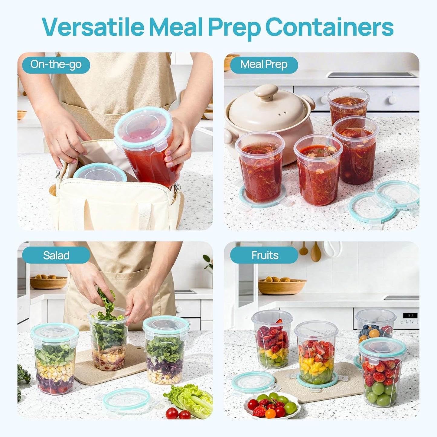 Vtopmart Glass Food Storage Containers - Airtight Lids for Freshness | Set of 4