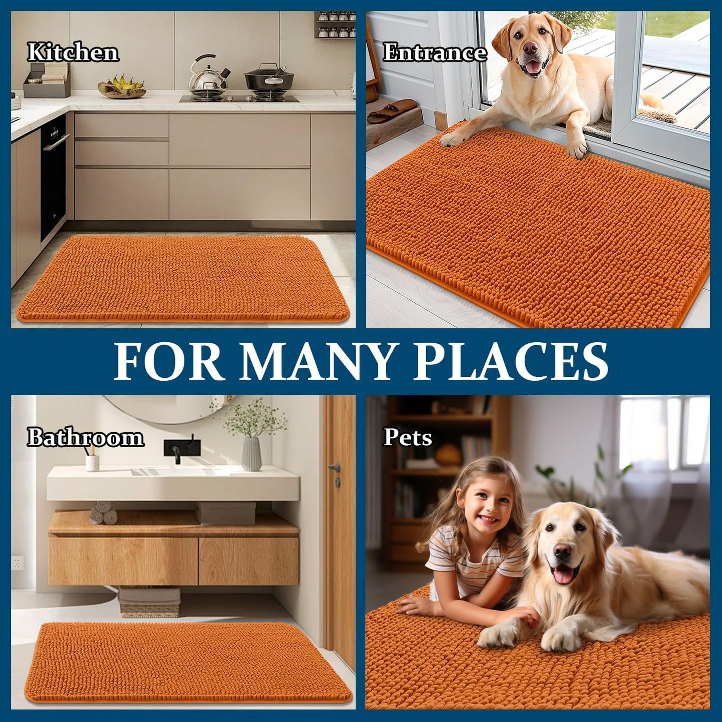 OLANLY Dog Door Mat - Absorbent Non-Slip Chenille Mat for Muddy Paws | 59x32, Quick Dry, Indoor Entryway Carpet