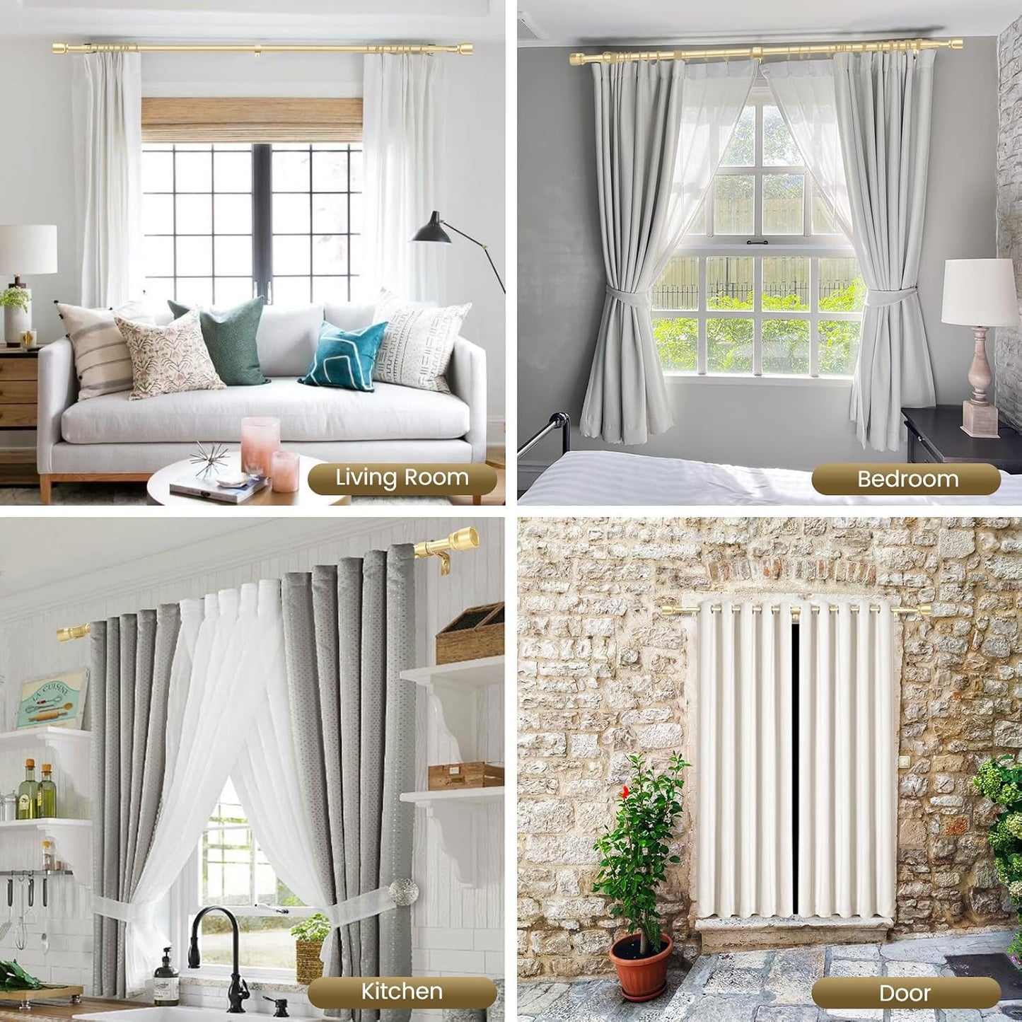 Regine Switzerland 1” Diameter Adjustable Curtain Rod - Heavy Duty Gold Splicing Design, 30-144 Inch