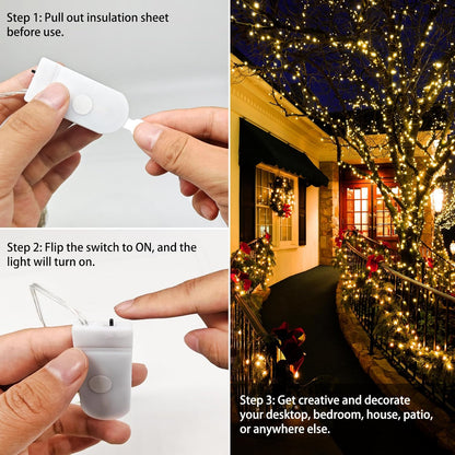 VOOKRY Fairy Lights - 32 Pcs Battery Operated 10 ft Waterproof Copper Wire String Lights for DIY Crafts & Events