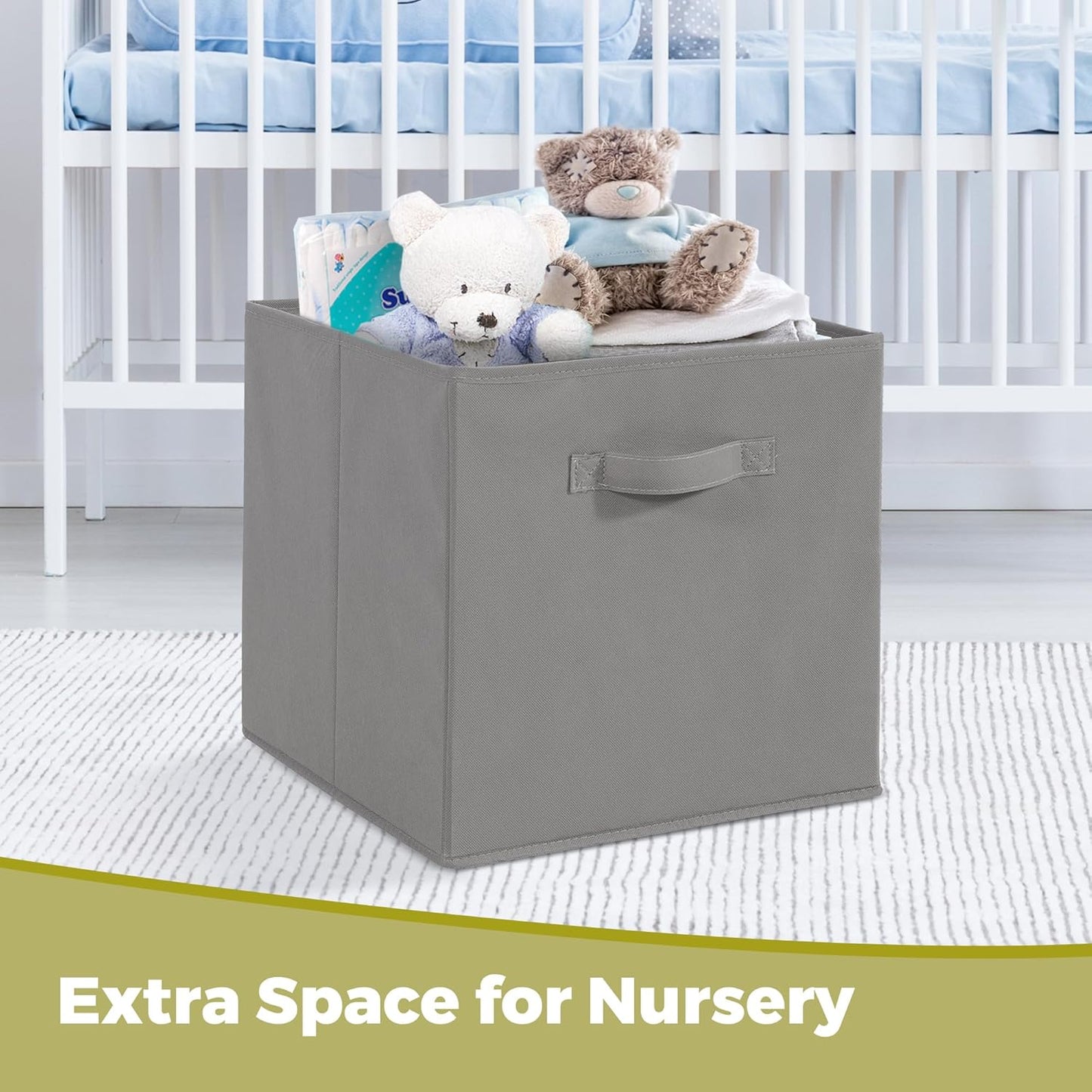 Skiennix Storage Bins - Set of 4 Collapsible Fabric Cubes with Handles - Grey Closet Organizers