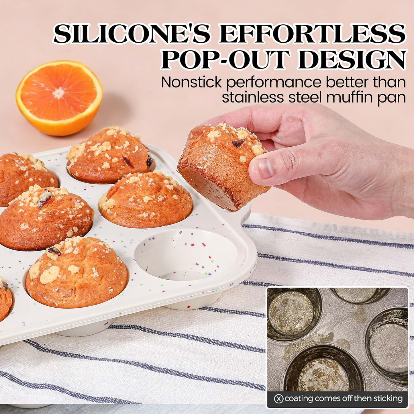 Skiennix Silicone Baking Pans Set - 8 Pcs Nonstick Bakeware with Metal Reinforced Frame | Cream Color