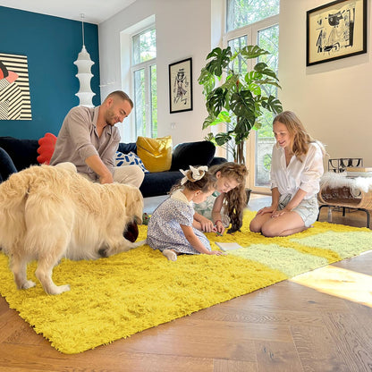 OLANLY Large Area Rug - Soft Fluffy Shaggy Carpet for Living Room & Bedroom | Machine Washable, Yellow