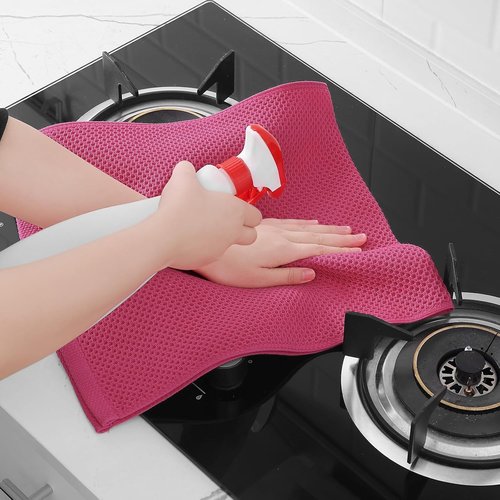 Homaxy Kitchen Dish Towels - Ultra Soft 100% Cotton Waffle Weave, Quick Drying, 13 x 28 Inches, 8-Pack, Hot Pink