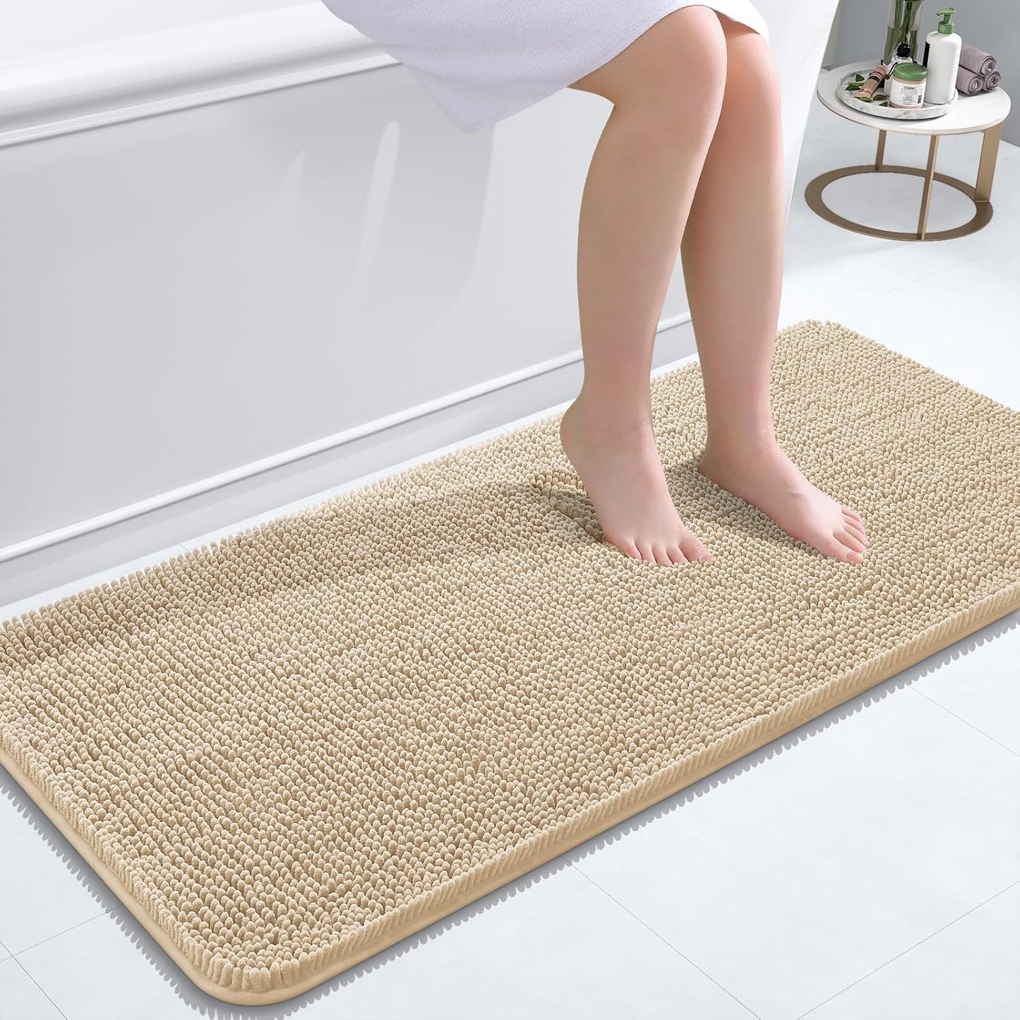 OLANLY Bath Rugs - Extra Soft Chenille | Quick-Dry, Machine Washable, 47x20, Beige