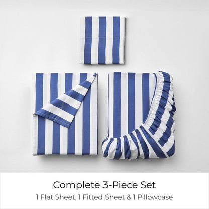 Mellanni Twin Sheets Set - 3 PC Iconic Collection Bedding - Hotel Luxury, Extra Soft, Cooling Bed Sheets - Wrinkle, Fade, Stain Resistant (Twin, Oxford Stripe Blue Nova)