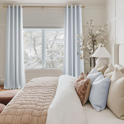 NICETOWN Room Darkening Curtains - Greyish White Drapery Panels, 52"W x 90"L for Optimal Light Control