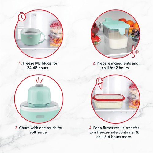 Dash My Mug Ice Cream Maker - Create Delicious Gelato, Frozen Yogurt & Sorbet - Easy Clean, Aqua, 2 Bowls