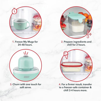 Dash My Mug Ice Cream Maker - Create Delicious Gelato, Frozen Yogurt & Sorbet - Easy Clean, Aqua, 2 Bowls