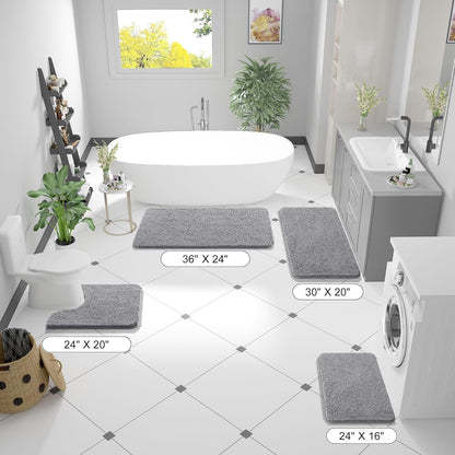 OLANLY Bathroom Rugs - Extra Soft Chenille Bath Mats with Rubber Backing | Quick Dry, 32x20, Grey